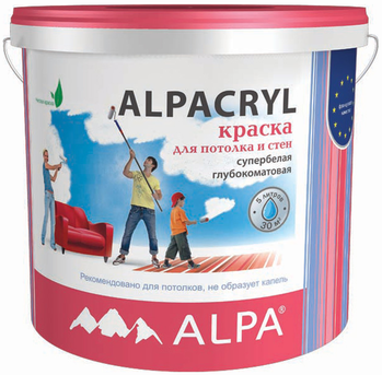 Краска для потолка и стен супербелая "Alpa Alpacryl"